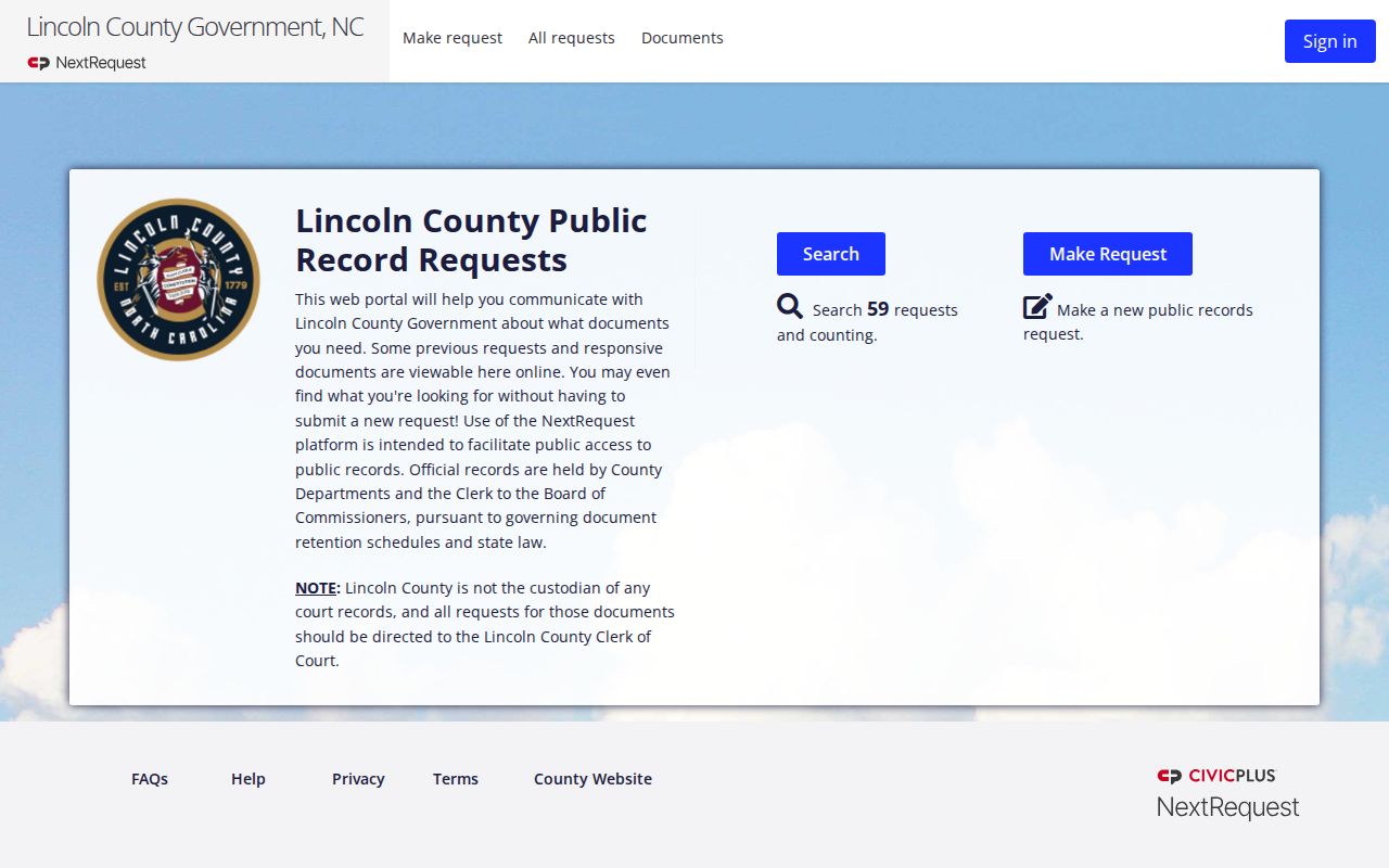 Lincoln County release records request portal for Harven A. Crouse Detention Center