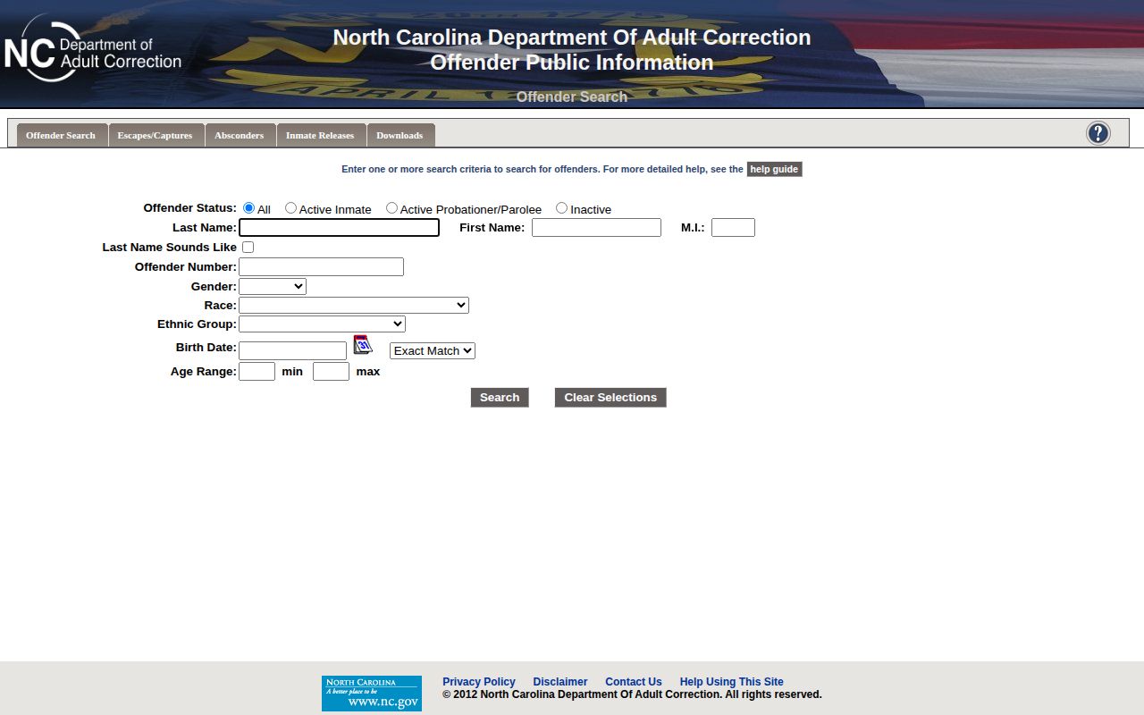 NC DAC offender form for Lincoln County released inmates