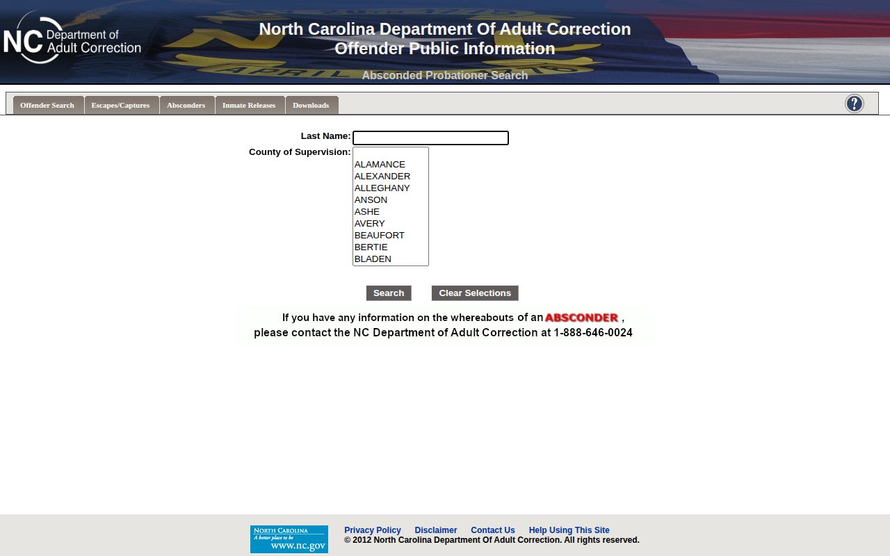 Lincoln County probation absconder record search through NC DAC